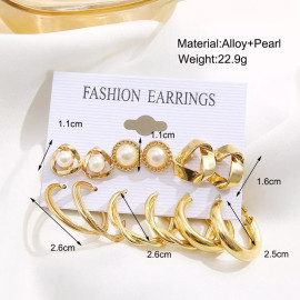 Arihant Gold Plated Contemporary Studs and Hoop Earrings Set of 6