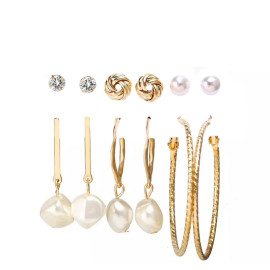 Arihant Gold Plated Gold-Toned White Studs, Hoops and Drop Earrings Set of 6