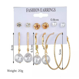 Arihant Gold Plated Gold-Toned White Studs, Hoops and Drop Earrings Set of 6