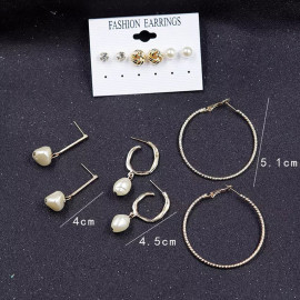 Arihant Gold Plated Gold-Toned White Studs, Hoops and Drop Earrings Set of 6