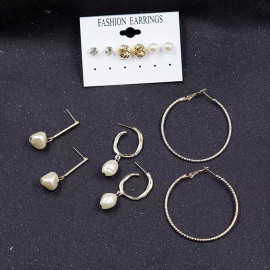 Arihant Gold Plated Gold-Toned White Studs, Hoops and Drop Earrings Set of 6