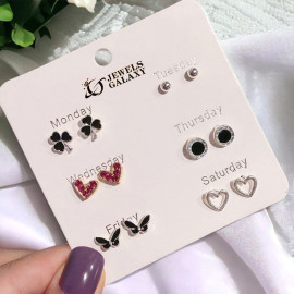 Arihant Silver Plated Heart Inspired Silver Toned Studs Earrings Combo For Women/Girls (Pack of 6)