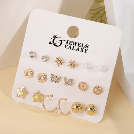 Arihant Gold Plated Gold-Toned Contemporary Studs Earrings Combo For Women/Girls (Pack of 9)