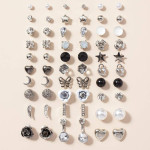 Arihant Jewellery For Women Silver Plated Black & White Studs Combo of 30 Pair