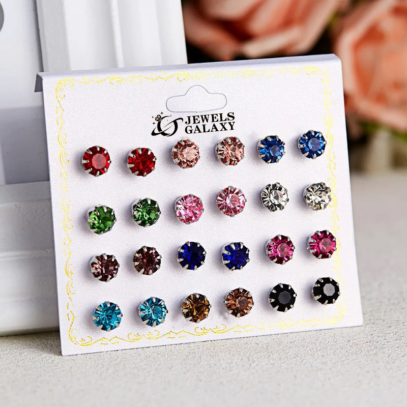 Arihant Jewellery For Women Silver Plated Multicolor Studs Combo of 24 Pair