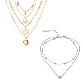 Arihant Jewellery For Women Gold and Silver-Plated Layered Necklace-Set Of 2