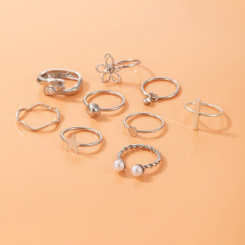 Arihant Women Set of 9 Silver Plated Adjustable Hug-Floral Finger Ring