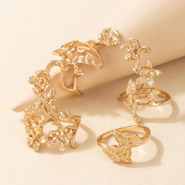 Arihant Gold Plated Floral Contemporary Stackable Rings Set of 4