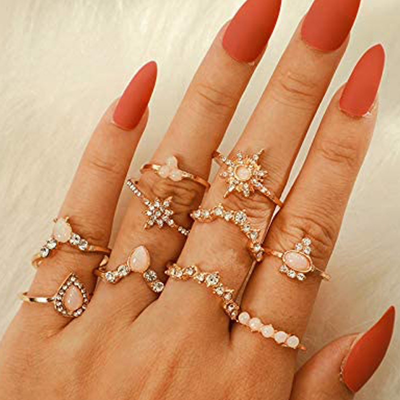 Arihant Women Set of 10 Gold-Toned Gold-Plated Stone-Studded Finger Rings