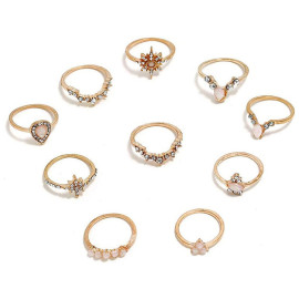 Arihant Women Set of 10 Gold-Toned Gold-Plated Stone-Studded Finger Rings