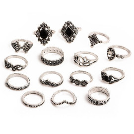 Arihant Combo of 15 Silver Plated Mixed Sized Rings PC-RNG-901