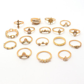 Arihant Combo of 17 Gold Plated Mixed Sized Rings PC-RNG-905