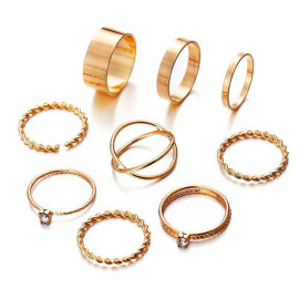 Arihant Combo of 9 Gold Plated Mixed Sized Rings PC-RNG-907