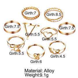 Arihant Combo of 9 Gold Plated Mixed Sized Rings PC-RNG-908