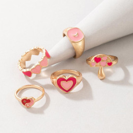 Arihant Jewellery For Women Gold Plated Pink Rings Set of 5