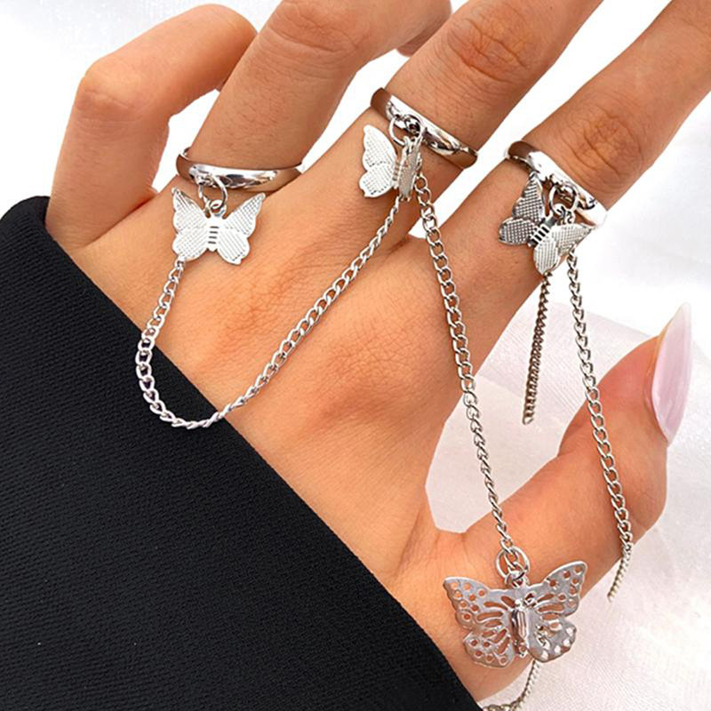 Arihant Jewellery For Women Silver Plated Silver Toned Butterfly Inspired Chain Rings Set