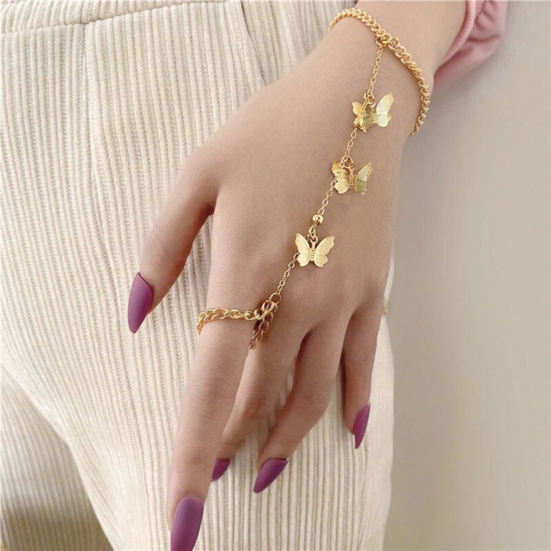 Arihant Jewellery For Women Gold Plated Butterfly inspired Contemporary Bracelet Cum Ring