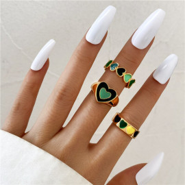 Arihant Jewellery For Women Green Gold Plated Hearts inspired Contemporary Stackable Rings Set of 3