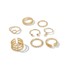 Arihant Gold Plated Gold-Toned Contemporary Stackable Rings Set of 8