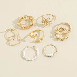 Arihant Women Set of 10 Gold Plated Adjustable Floral Finger Ring