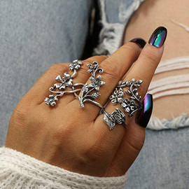 Arihant Silver Plated Floral Contemporary Stackable Rings Set of 4