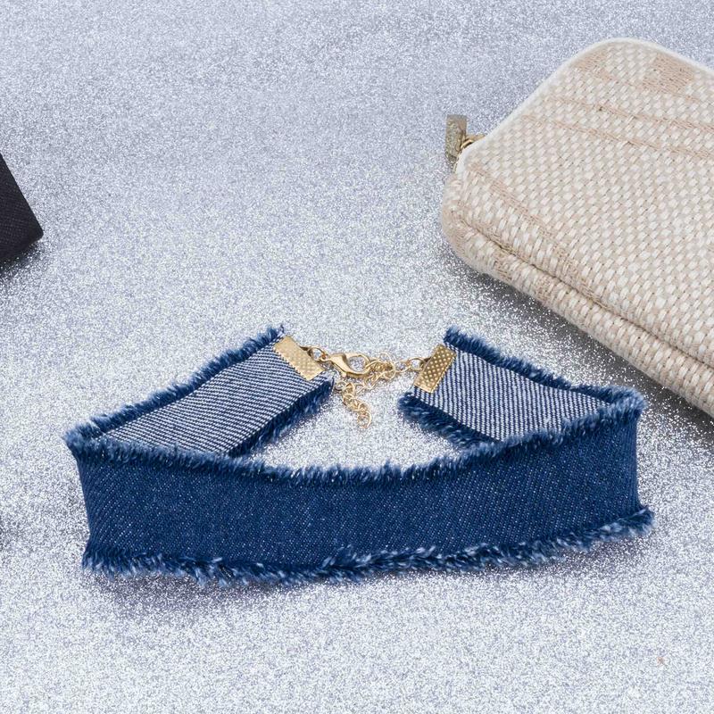 Arihant Denim Fabric Blue Wide Collar Necklace 13505