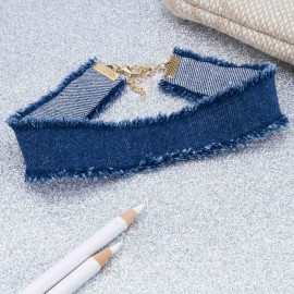 Arihant Denim Fabric Blue Wide Collar Necklace 13505