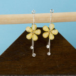 Yellow Floral Platinum Plated American Diamond Drop Earrings 12661