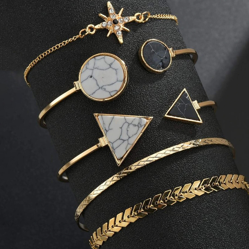 Arihant Gold Plated Geometric Set of 5 Stackable Korean Bracelet Set