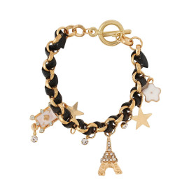 Arihant Gold Plated Black and White Eiffel theme Charm Bracelet