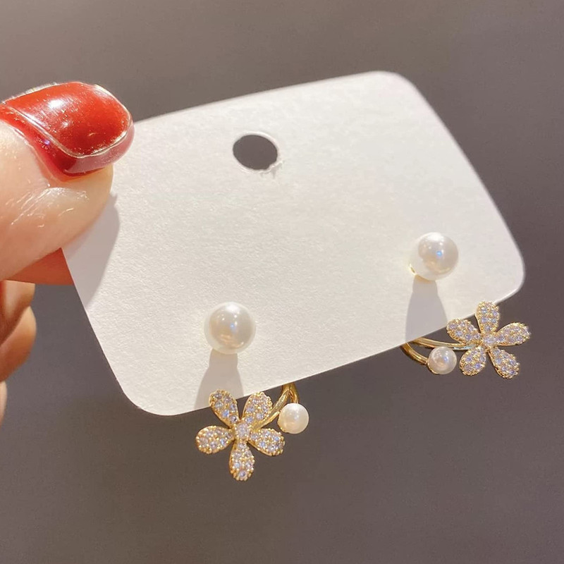 Arihant Gold Plated Korean Floral Pearl Studded Stud Earrings