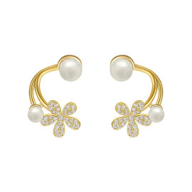 Arihant Gold Plated Korean Floral Pearl Studded Stud Earrings