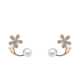 Arihant Gold Plated Korean Floral Pearl Studded Stud Earrings