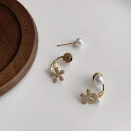 Arihant Gold Plated Korean Floral Pearl Studded Stud Earrings