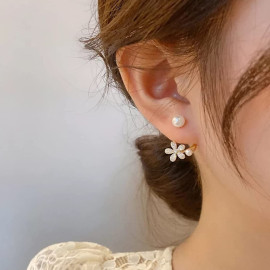 Arihant Gold Plated Korean Floral Pearl Studded Stud Earrings