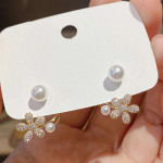 Arihant Gold Plated Korean Floral Pearl Studded Stud Earrings