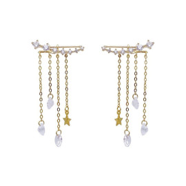 Arihant Gold Plated Gold Toned Contemporary Drop Jacket Earrings