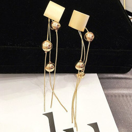 Arihant Gold Plated Long Square Tassel Earrings