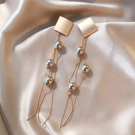 Arihant Gold Plated Long Square Tassel Earrings