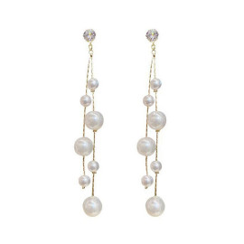 Arihant Gold Plated Pearl Studded Contemporary Drop Earrings