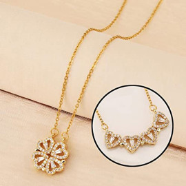 Arihant Four Leaves & Hearts Clover Design Openable Magnet Gold Plated Pendant with Chain