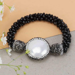 Arihant Black & Off-White Beaded & Stone-Studded Elasticated Bracelet 17168