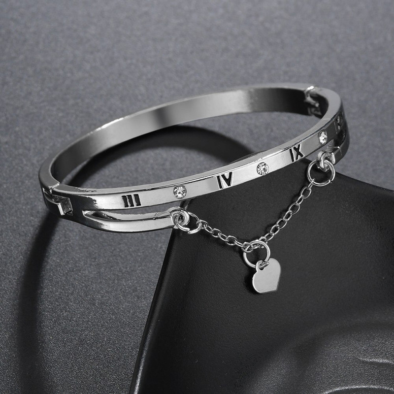 Arihant Silver Plated Roman Numbers engraved Stone Studded Korean Bracelet For Women and Girls