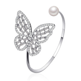 Arihant Silver Plated Butterfly inspired Stone Studded Korean Cuff Bracelet For Women and Girls