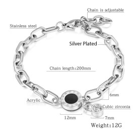 Arihant Stainless Steel Silver Plated CZ Studded Anti Tarnish Roman Numerals Bracelet