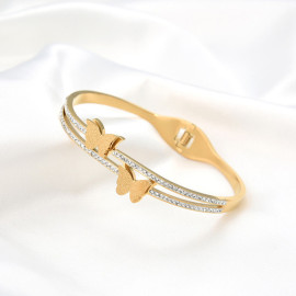 Arihant Stainless Steel Gold Plated Butterfly inspired American Diamond Studded Bracelet