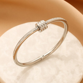 Arihant Stainless Steel Silver Plated American Diamond Studded Bangle Style Bracelet