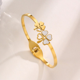 Arihant Stainless Steel Gold Plated Mother Of Pearls Dual Flower Openable Floral Bracelet