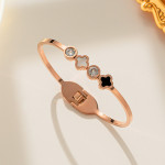 Arihant Stainless Steel Rose Gold Plated Mother Of Pearls Leaf Clover Bracelet
