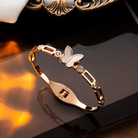 Arihant Stainless Steel Rose Gold Plated Butterfly inspired Mother Of Pearls Contemporary Bracelet